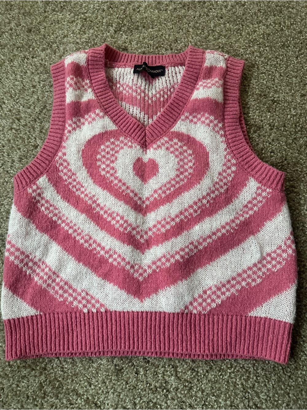 Almost famous Pink and White Heart Knit Sweater Vest